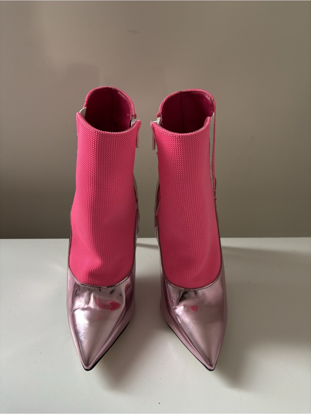 Hot Pink Metallic Pointed-Toe Ankle Booties